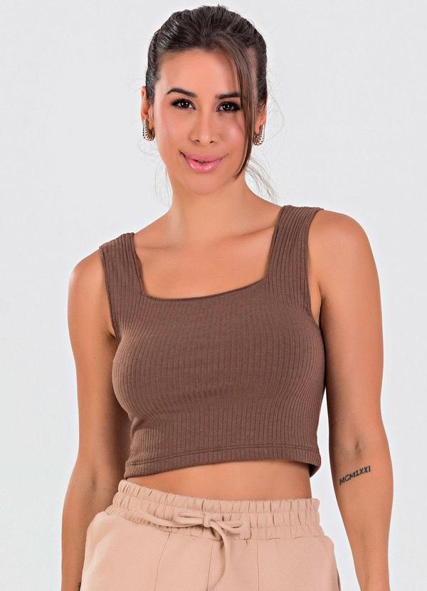 Meu Jeans - Blusa Cropped Ribana Canelada Marrom