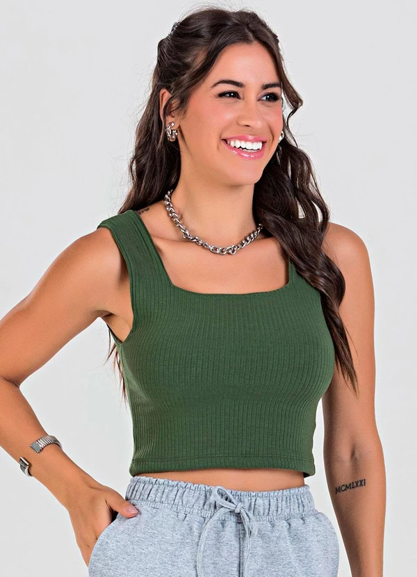 Meu Jeans - Blusa Cropped Ribana Canelada Verde Militar