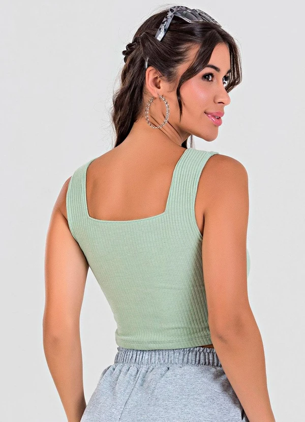 Meu Jeans - Blusa Cropped Ribana Canelada Verde Pistache 2
