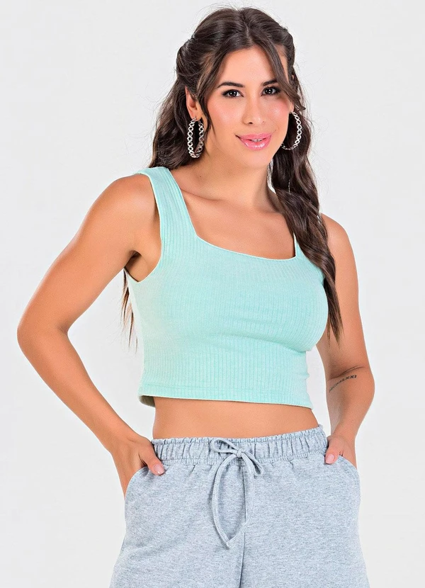 Meu Jeans - Blusa Cropped Ribana Canelada Verde Sea 4
