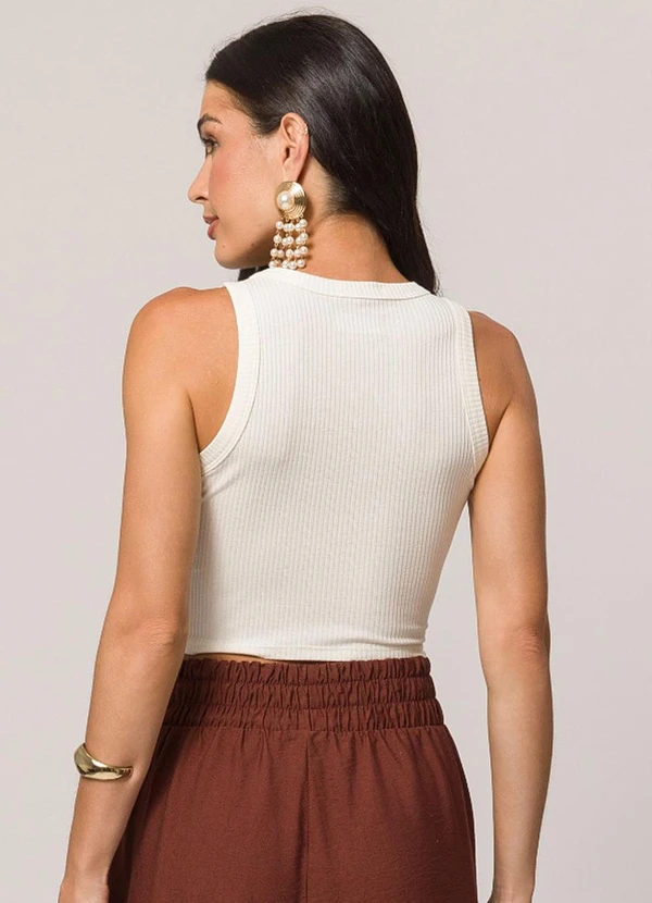 Doce Trama - Blusa Cropped sem Manga em Ribana Casual Branco 2