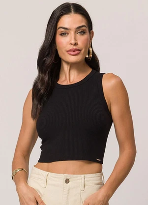 Doce Trama - Blusa Cropped sem Manga em Ribana Casual Preto - DOCE TRAMA