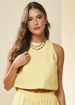 Doce Trama - Blusa Cropped Solar em Alfaiataria Amarelo - DOCE TRAMA