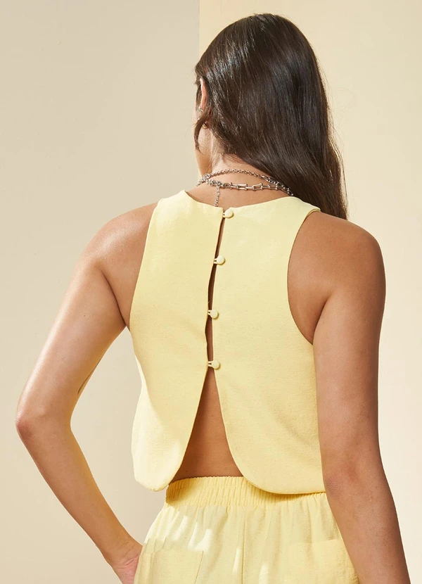 Doce Trama - Blusa Cropped Solar em Alfaiataria Amarelo 2