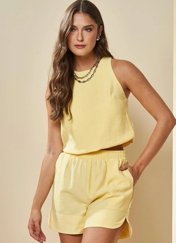 Doce Trama - Blusa Cropped Solar em Alfaiataria Amarelo 4