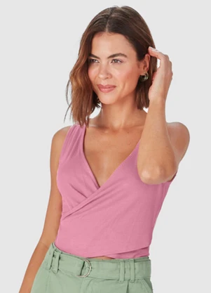 Malwee - Blusa Cropped Transpassada Rosê - MALWEE