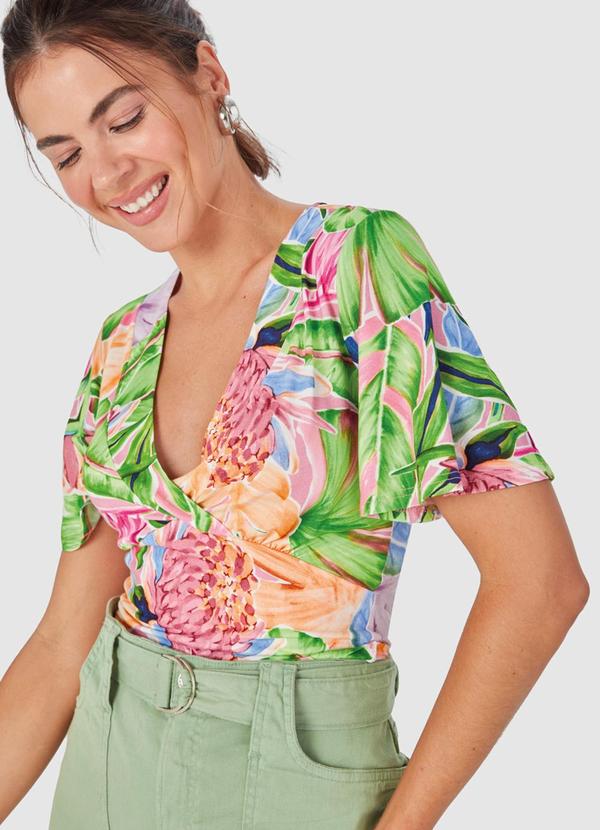 Malwee Blusa Cropped Tropical Verde
