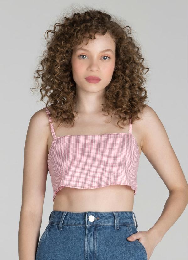 Enfim - Blusa Cropped Vichy Rosa