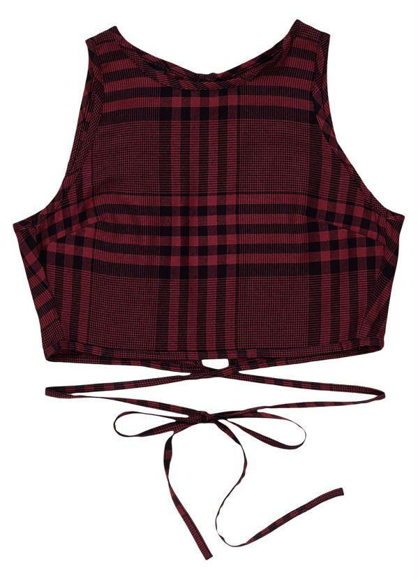 Enfim - Blusa Cropped Xadrez em Flanela Vermelho