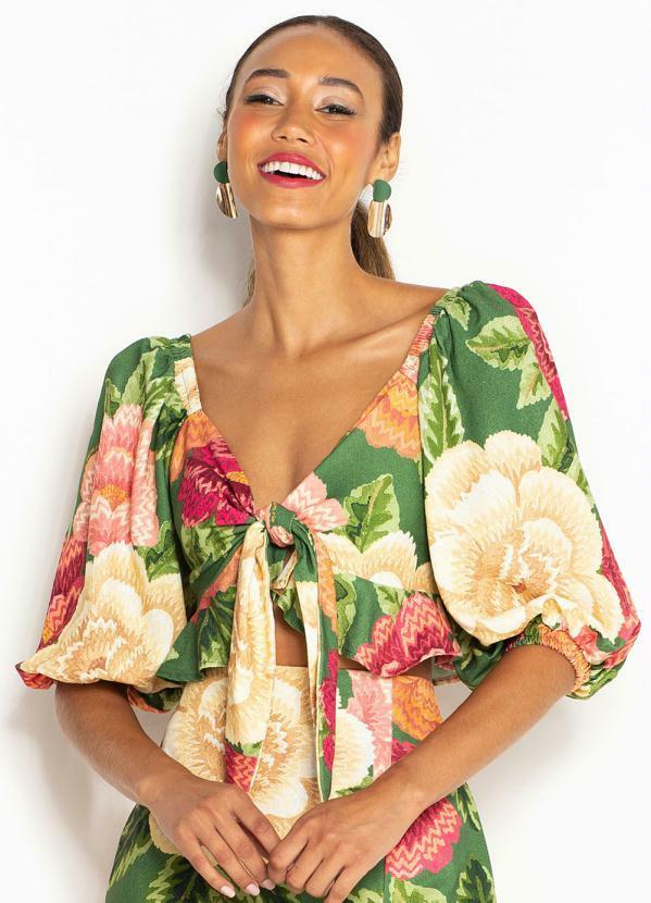 Farm - Blusa de Linho Dinamarca Floral Verde