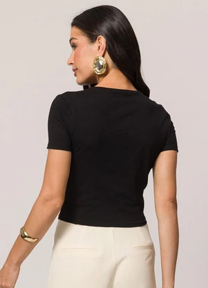 Doce Trama - Blusa de Manga Curta em Algodão Preto - DOCE TRAMA