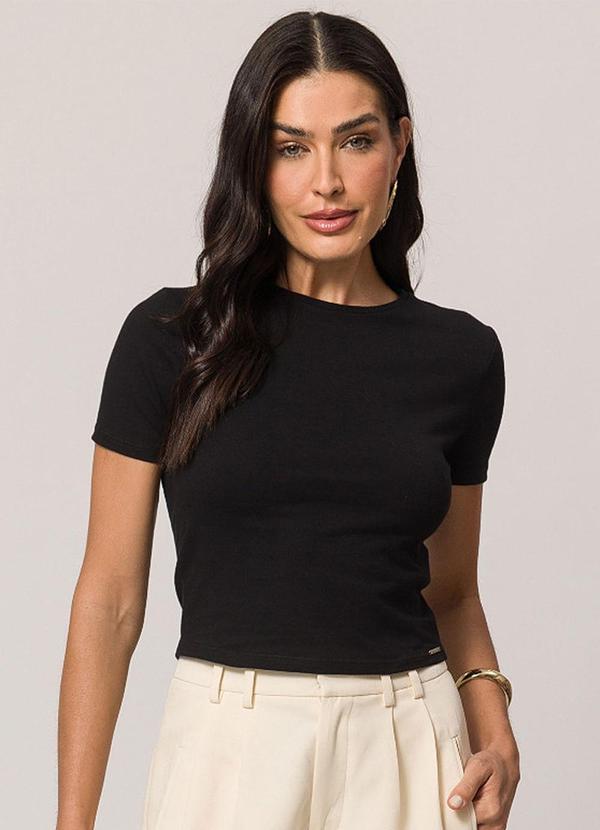 Doce Trama - Blusa de Manga Curta em Algodão Preto