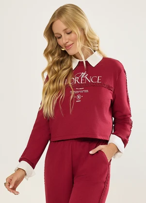 Naguchi - Blusa de Moletom com Renda Bordo - NAGUCHI