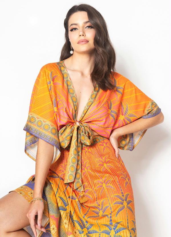 Farm - Blusa de Viscose no Solarium Laranja