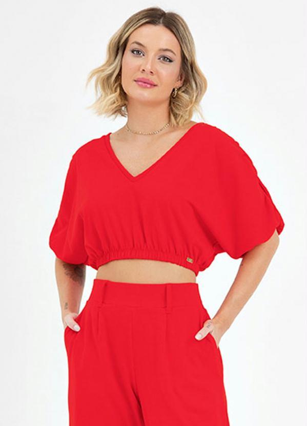 Angel - Blusa Decote V Malhão Vermelho