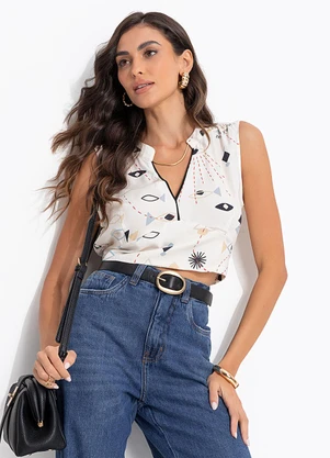 Cantão - Blusa Estampa Olho de Peixe Branco - CANTÃO
