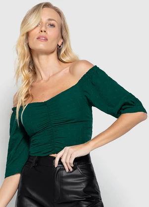Enfim - Blusa Feminina Cropped Bordada Verde - ENFIM