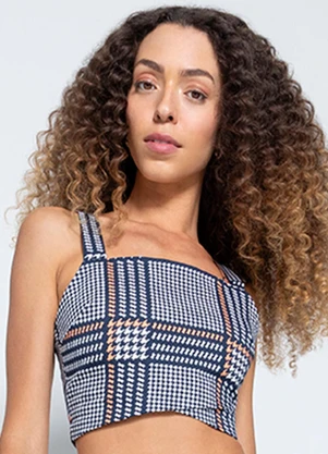 Enfim - Blusa Feminina Cropped Pied de Poule Azul - ENFIM