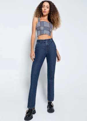 Enfim - Blusa Feminina Cropped Pied de Poule Azul - ENFIM