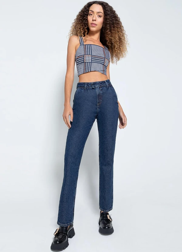 Enfim - Blusa Feminina Cropped Pied de Poule Azul 2