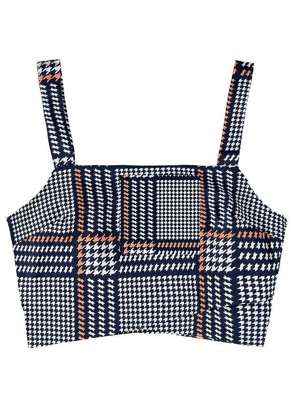 Enfim - Blusa Feminina Cropped Pied de Poule Azul 3