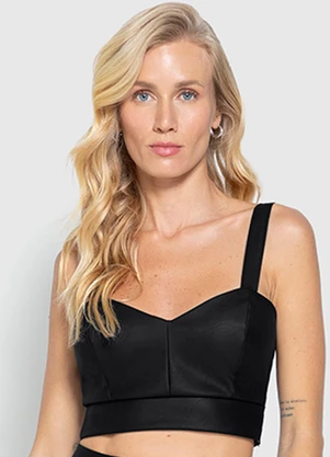 Enfim - Blusa Feminina Cropped Resinada Preto - ENFIM