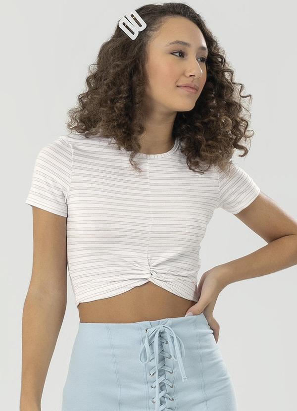 Bjoe - Blusa Feminina em Viscose Listrada Branco