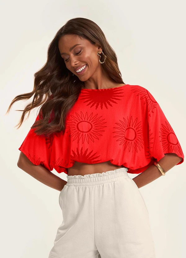 Rovitex - Blusa Feminina Manga Curta Laranja