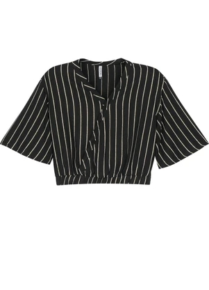 Marialícia - Blusa Feminina Transpassada Listrada Preto - MARIALÍCIA