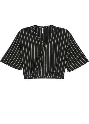 Marialícia - Blusa Feminina Transpassada Listrada Preto - MARIALÍCIA
