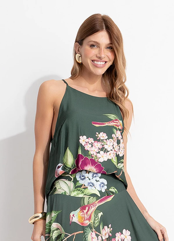 Farm - Blusa Flor de Pássaro Verde