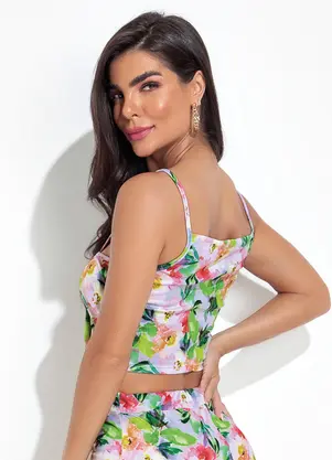 Moda Pop - Blusa Floral Borrado em Jersey Acetinado - MODA POP
