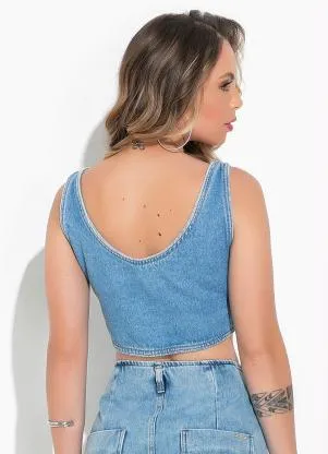 Sawary Jeans - Blusa Jeans Claro em Jeans - SAWARY JEANS