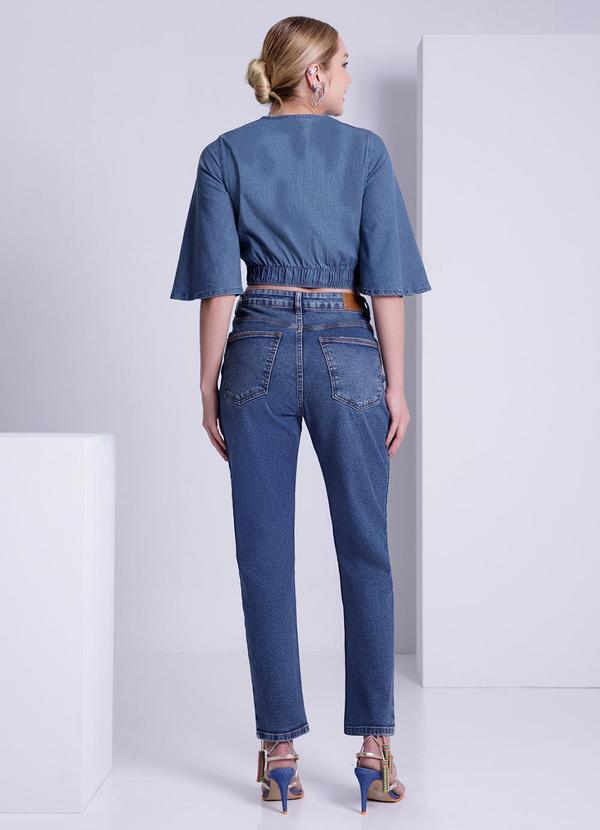 Lunender - Blusa Jeans Cropped com Manga Flare Azul 4