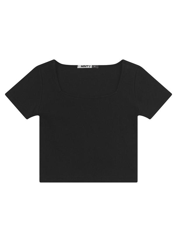 Minty - Blusa Juvenil Manga Curta em Ribana Preto 3