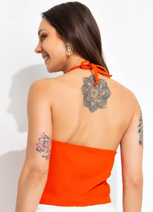 Bimini - Blusa Laranja em Malha Canelada Texturizada - BIMINI