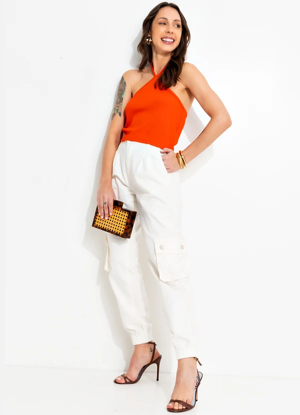 Bimini - Blusa Laranja em Malha Canelada Texturizada 3