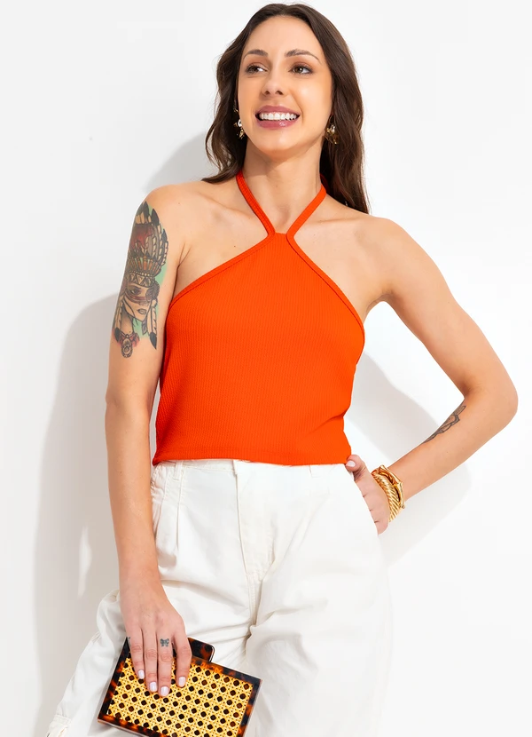Bimini - Blusa Laranja em Malha Canelada Texturizada 4