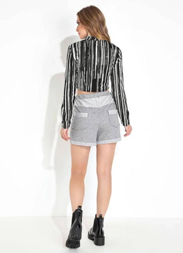 Moda Pop - Blusa Listras Preta com Manga Longa 4