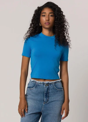 Sofie - Blusa Manga Curta em Microfibra Azul - SOFIE