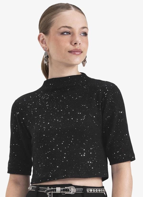 Minty - Blusa Manga Curta em Ribana Preto