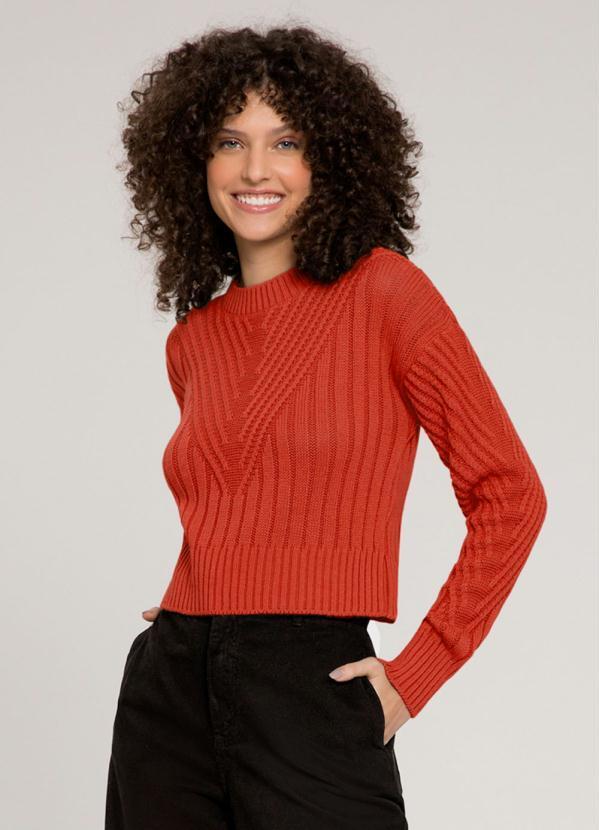 Lunender - Blusa Manga Longa Tricô Cropped Laranja