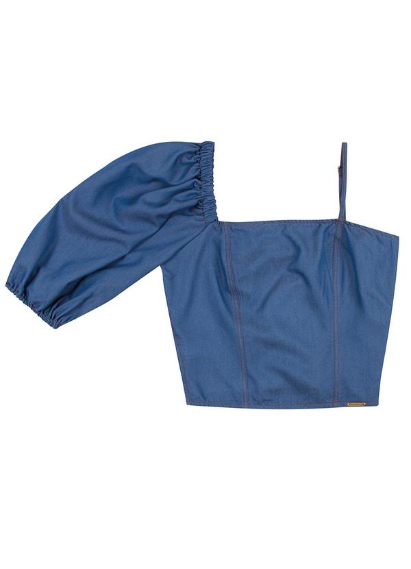 Cativa - Blusa Off Shoulder em Jeans Leve Azul