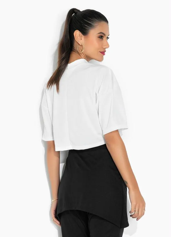 Moda Pop - Blusa Off White com Gola e Mangas Curtas 2