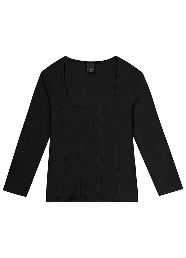 Malwee - Blusa Preto Cropped em Ribana