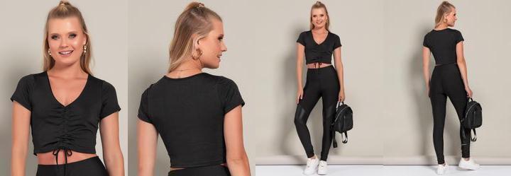 Blusa Preto em Malha com Elastano