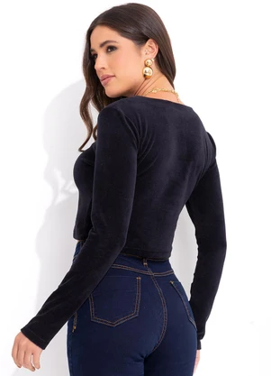 Bimini - Blusa Preto em Malha Plush - BIMINI