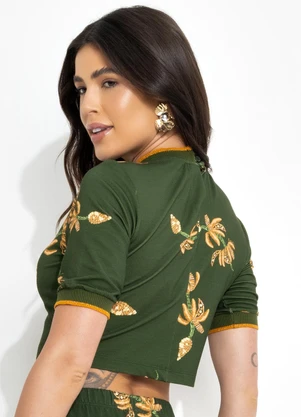 Farm - Blusa Retilínea Brilho de Banana Verde - FARM