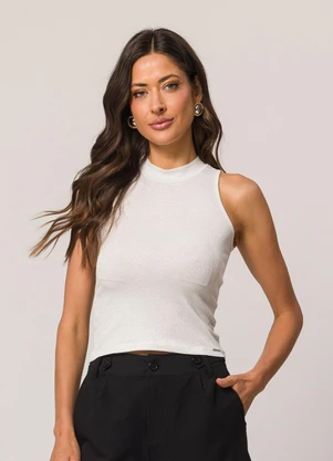 Doce Trama - Blusa sem Manga em Ribana Branco - DOCE TRAMA