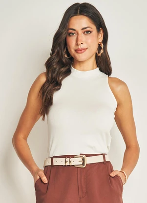 Doce Trama - Blusa sem Manga em Ribana Branco - DOCE TRAMA